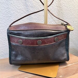 Vintage Brahmin Leather Crossbody Bag Black Brown Colorblock Shoulder Bag